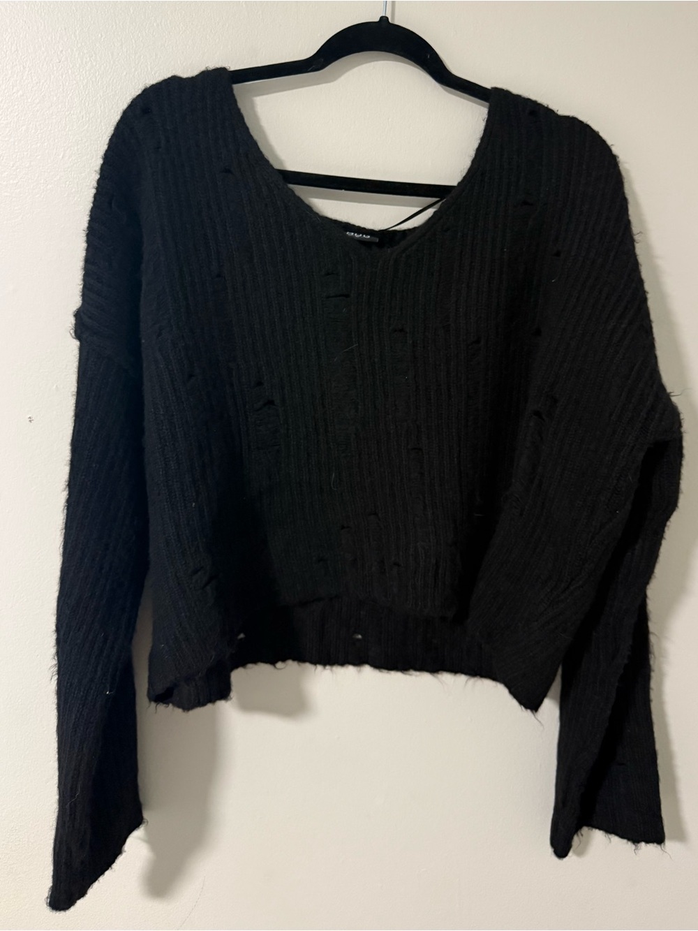 Urban BDG Black Distressed V-Neck Cropped Sweater